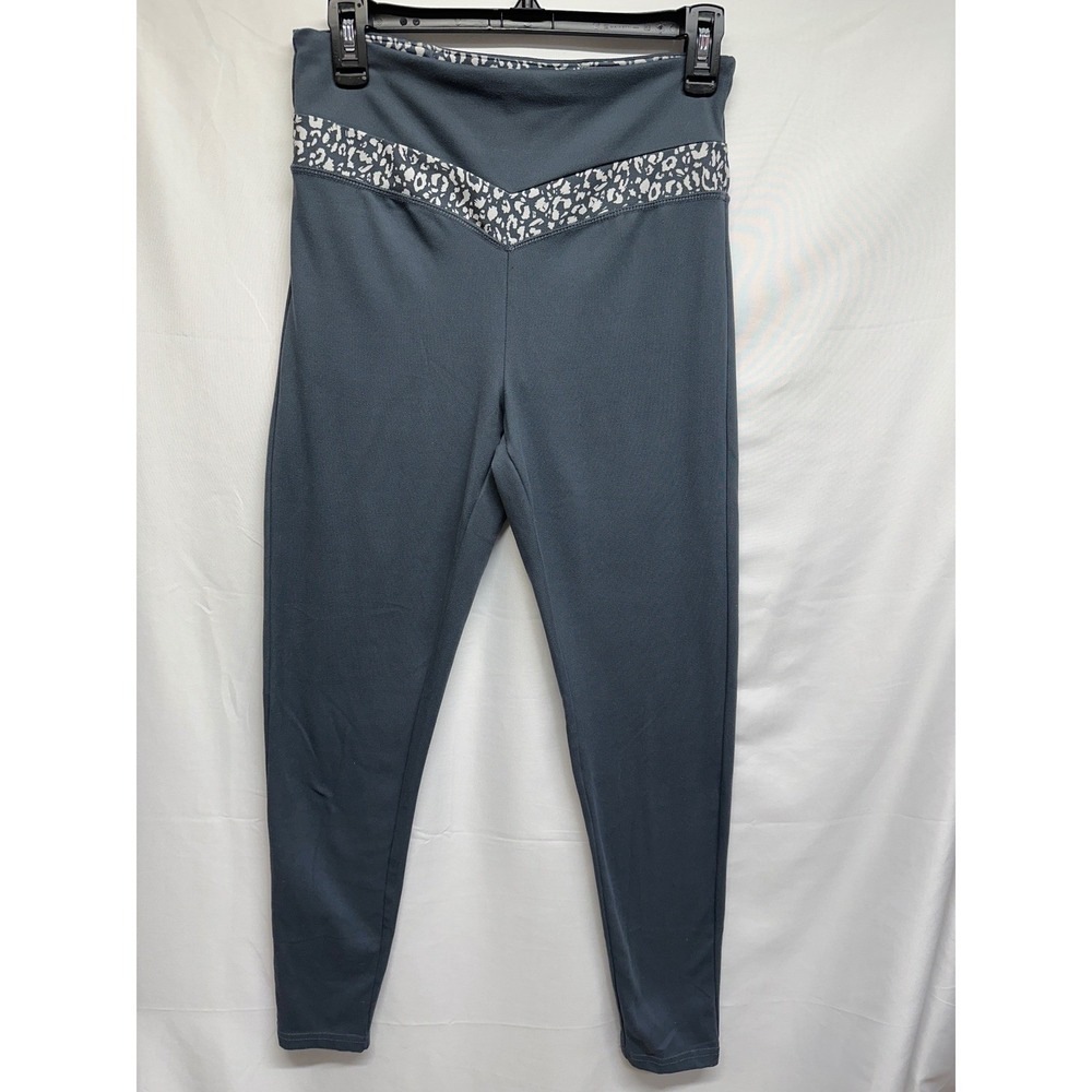 Nova Sport Athleisure Leggings Womens Size L Charcoal Gray Leopard Print V Waist
